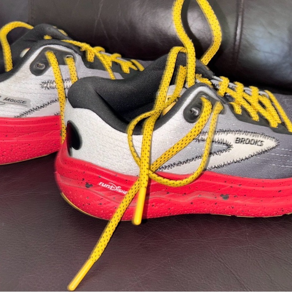 Brooks Disney Gray and Red Running Shoes with Yellow Laces